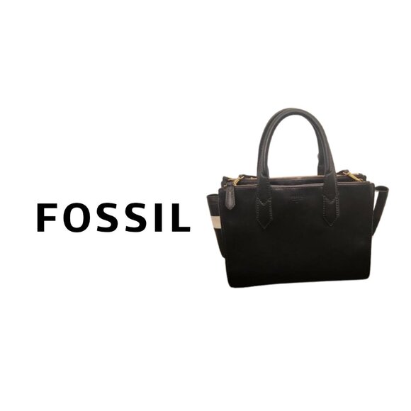 FOSSIL Black and White Leather Tote Bag - Picture 1 of 6